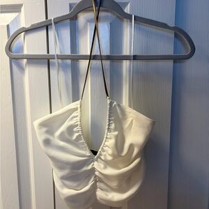 Zara White Halter Ruched Crop Camisole